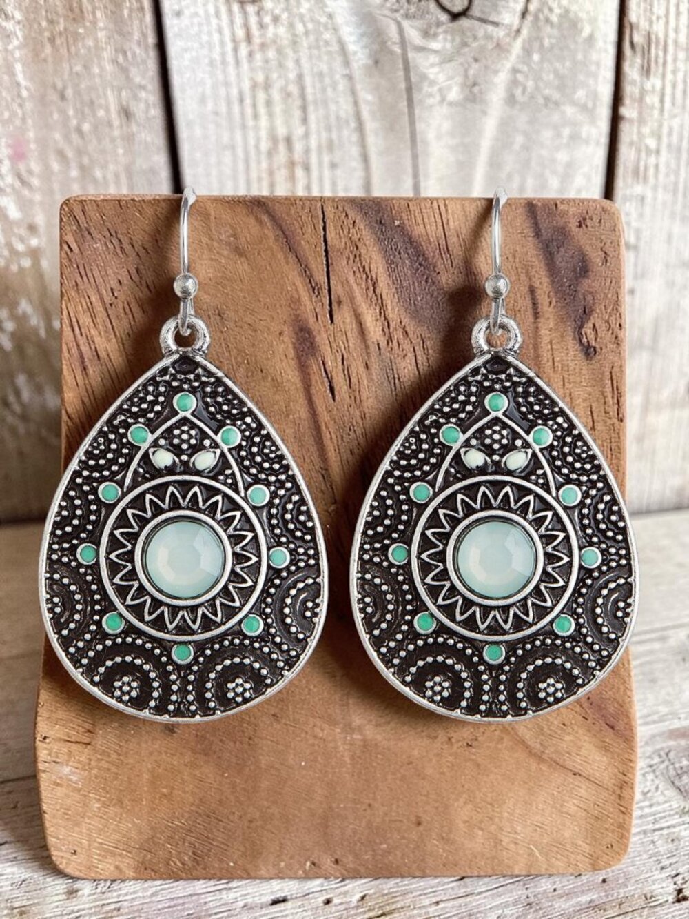 Art Deco Teardrop Drop Earrings Antique Silver - Picture 3 of 5